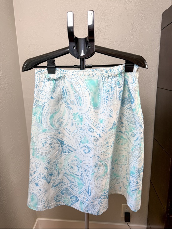 Pendleton Dresses & Skirts - Pendleton Blue Aqua Paisley Cotton Silk A-Line Skirt Lined Front Pockets Size 8